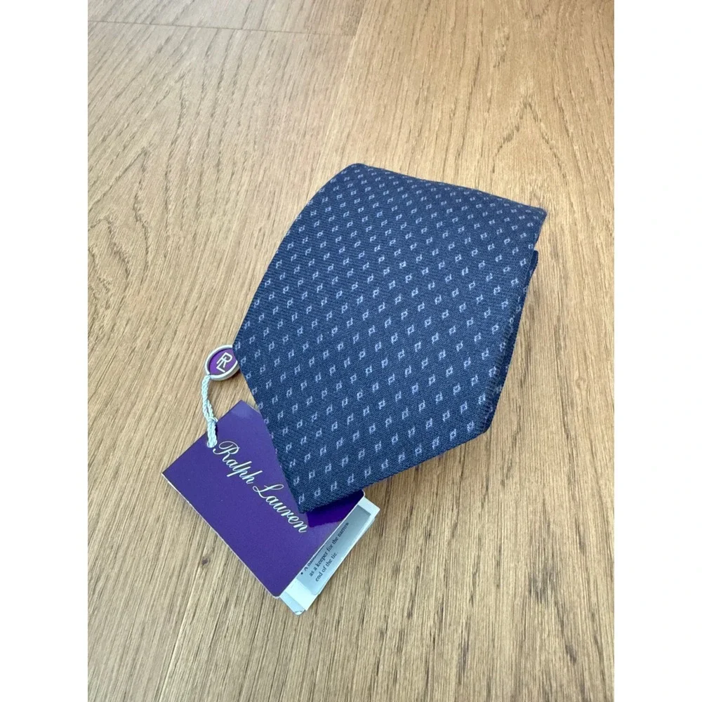 Ralph Lauren Purple Label Diamond Print Cashmere Silk Tie Navy Blue Italy NEW